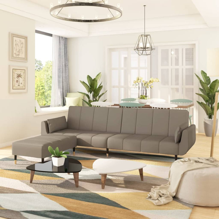 Slaapbank 2-zits met hocker en 2 kussens fluweel lichtgrijs