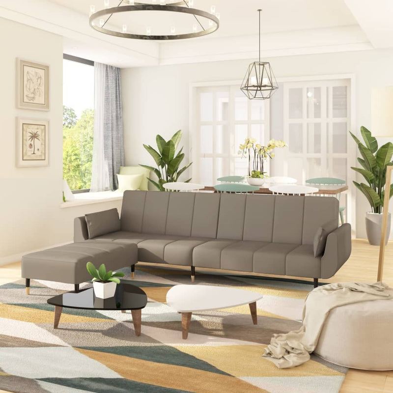 Slaapbank 2-zits met hocker en 2 kussens fluweel lichtgrijs