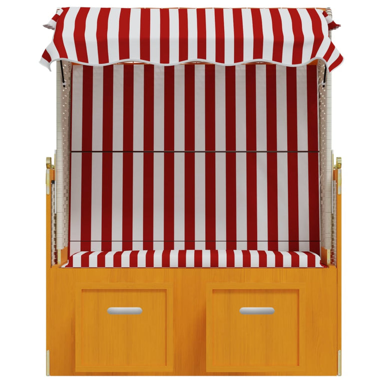 Strandstoel met luifel poly rattan en massief hout rood en wit