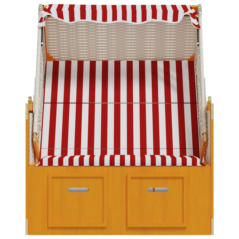 Strandstoel met luifel poly rattan en massief hout rood en wit