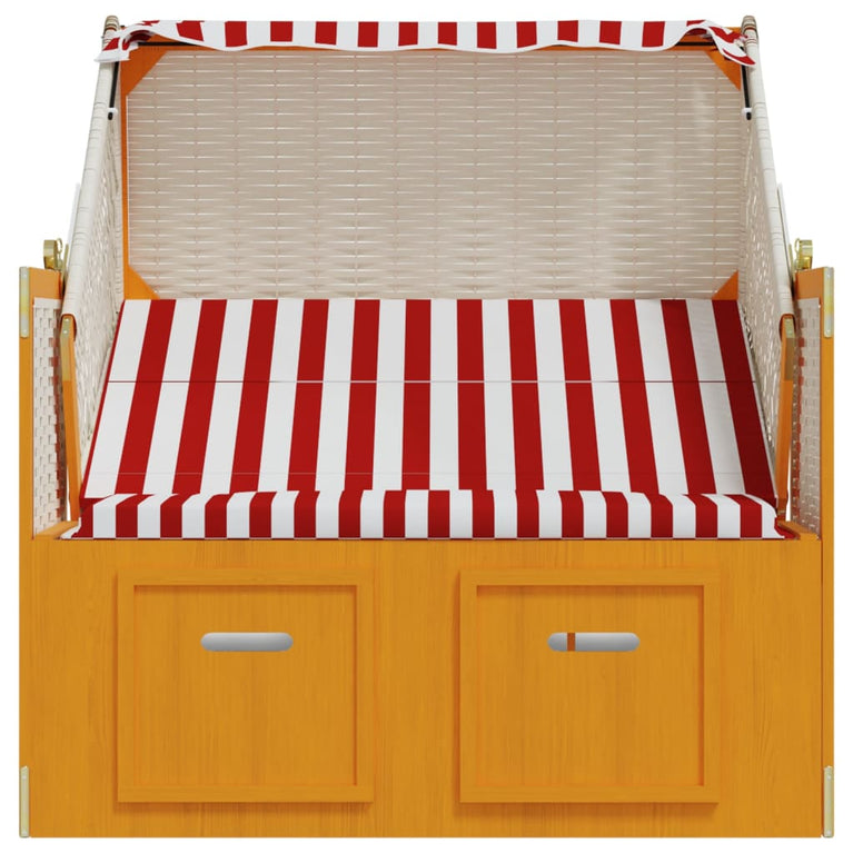 Strandstoel met luifel poly rattan en massief hout rood en wit