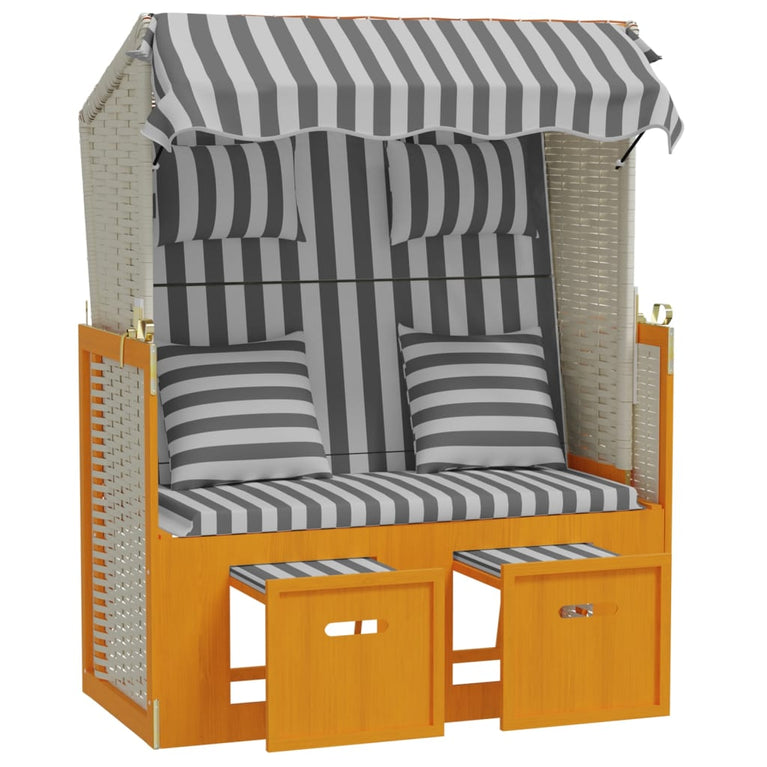 Strandstoel met kussens poly rattan en hout wit en grijs