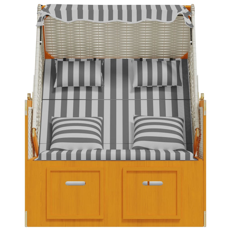 Strandstoel met kussens poly rattan en hout wit en grijs