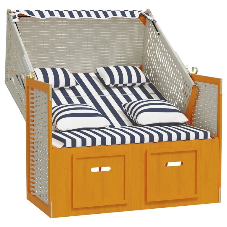 Strandstoel met kussens poly rattan en hout wit en blauw