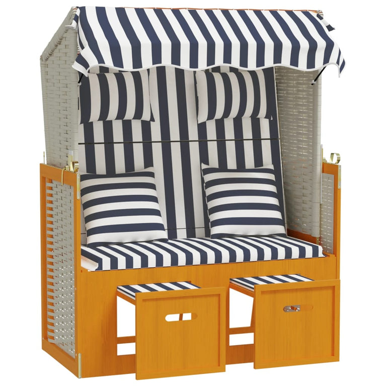Strandstoel met kussens poly rattan en hout wit en blauw