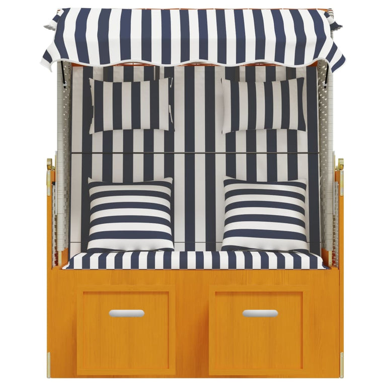 Strandstoel met kussens poly rattan en hout wit en blauw