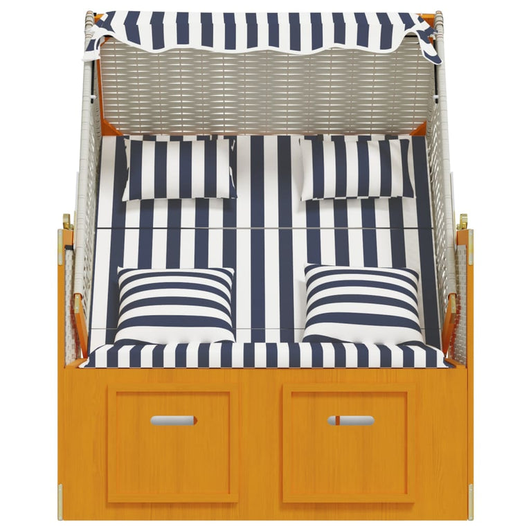 Strandstoel met kussens poly rattan en hout wit en blauw