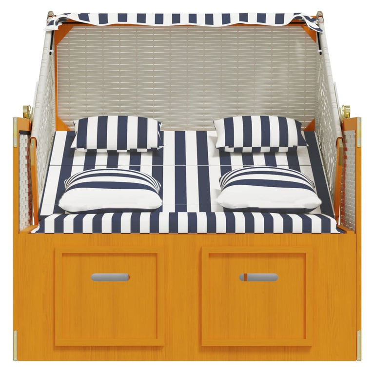 Strandstoel met kussens poly rattan en hout wit en blauw