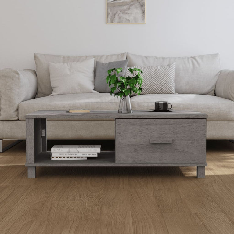 Salontafel HAMAR 100x55x35 cm massief grenenhout lichtgrijs