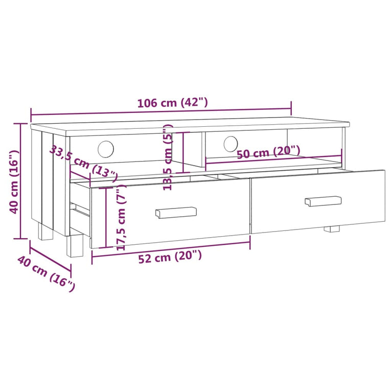 Tv-meubel HAMAR 106x40x40 cm massief grenenhout honingbruin
