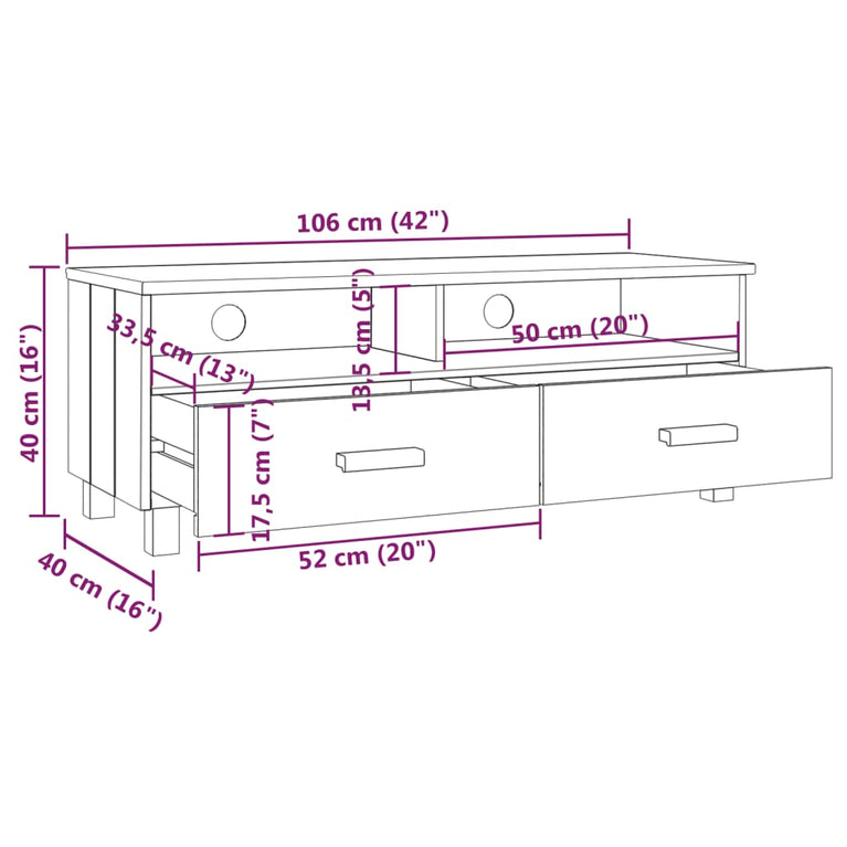 Tv-meubel HAMAR 106x40x40 cm massief grenenhout lichtgrijs