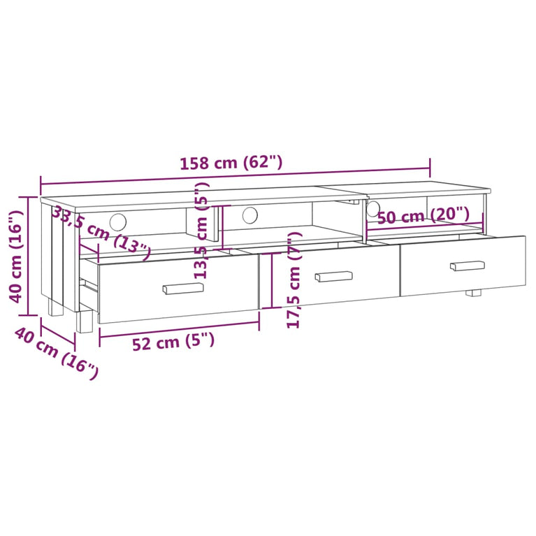 Tv-meubel HAMAR 158x40x40 cm massief grenenhout wit
