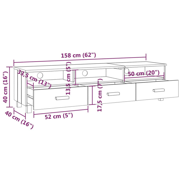 Tv-meubel HAMAR 158x40x40 cm massief grenenhout donkergrijs