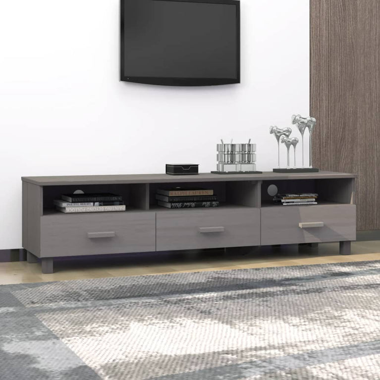 Tv-meubel HAMAR 158x40x40 cm massief grenenhout lichtgrijs