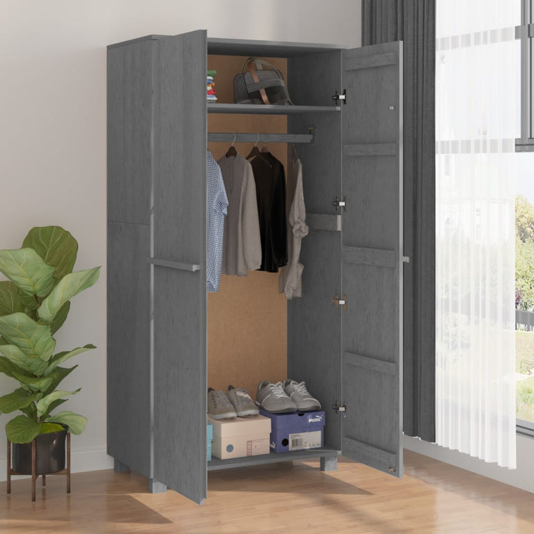 Kledingkast HAMAR 89x50x180 cm massief grenenhout donkergrijs
