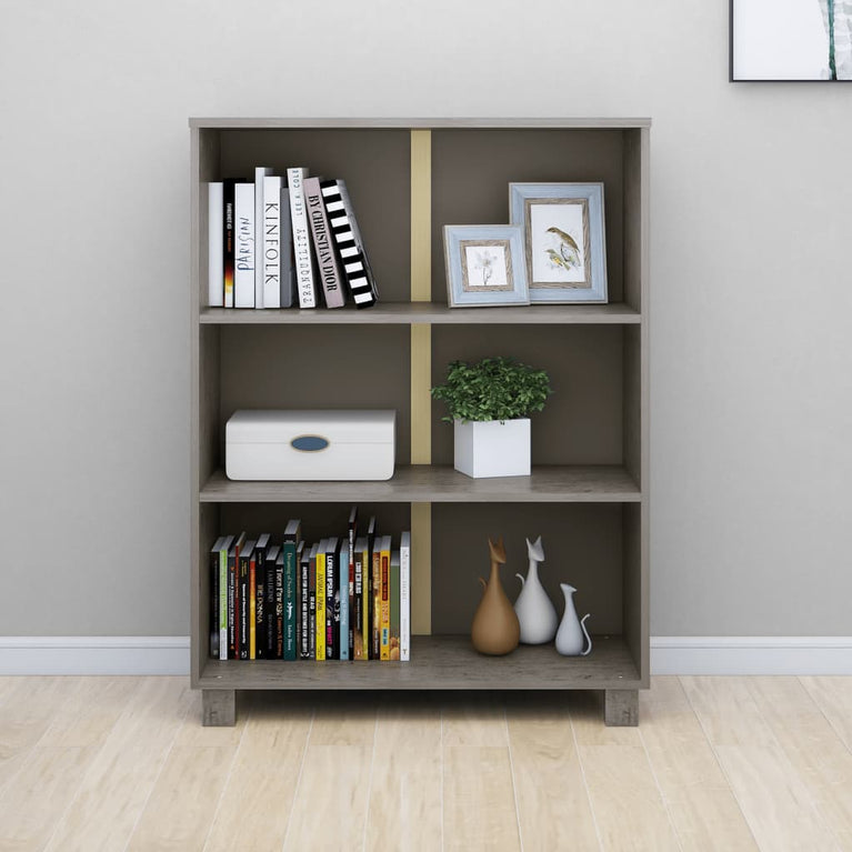 Boekenkast HAMAR 85x35x112 cm massief grenenhout lichtgrijs