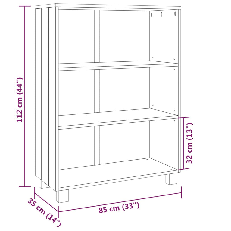Boekenkast HAMAR 85x35x112 cm massief grenenhout lichtgrijs