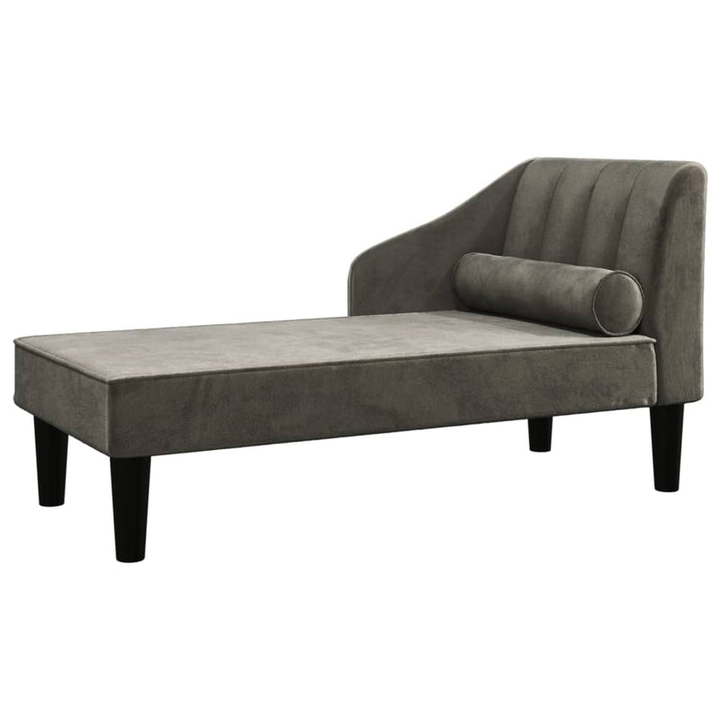 Chaise longue met bolster fluweel donkergrijs