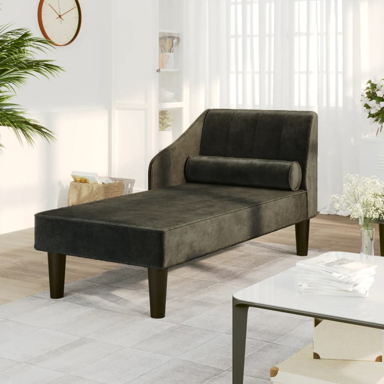 Chaise longue met bolster fluweel zwart