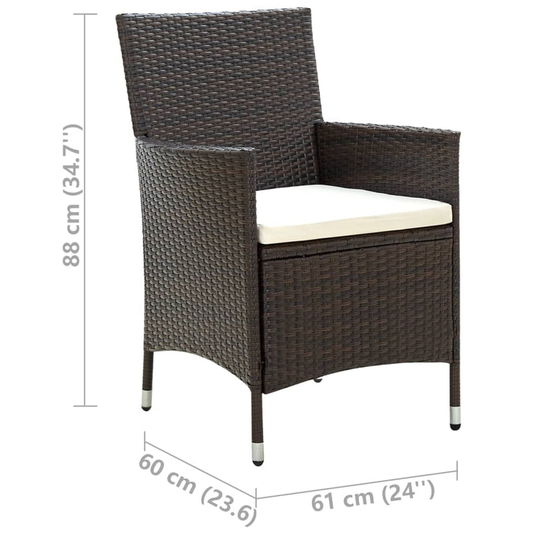 5-delige Tuinset met kussens poly rattan bruin