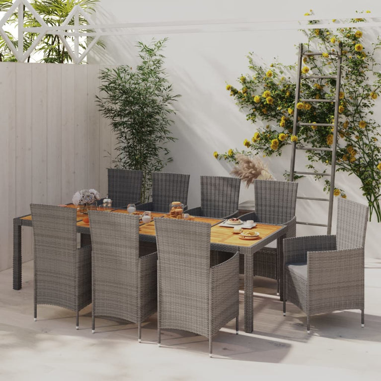 9-delige Tuinset met kussens poly rattan grijs