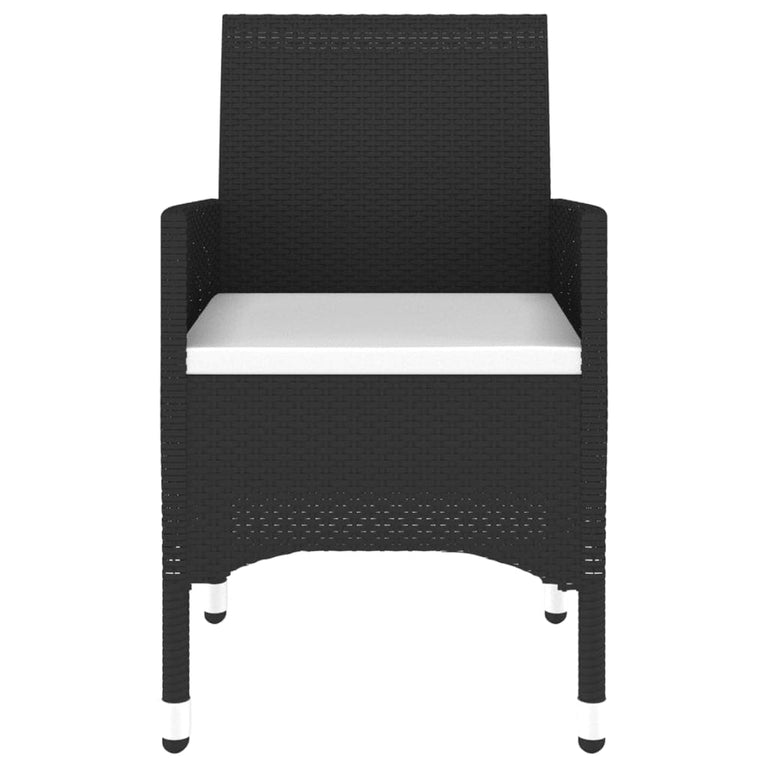 3-delige Bistroset poly rattan en gehard glas zwart