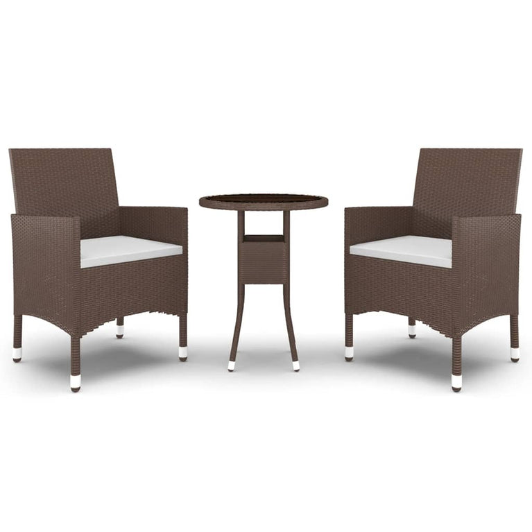 3-delige Bistroset poly rattan en gehard glas bruin