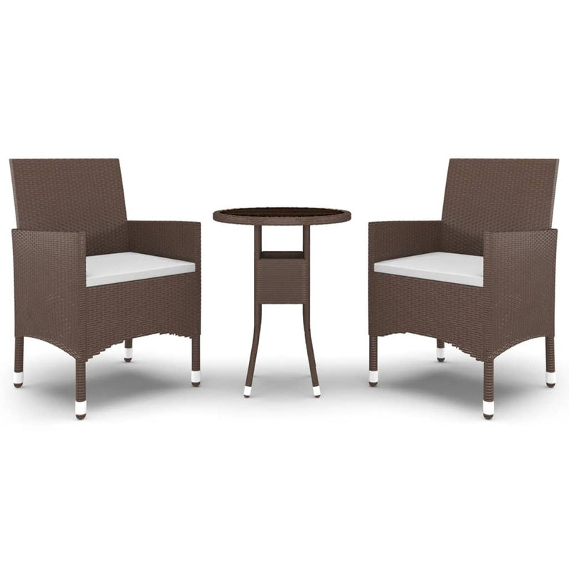 3-delige Bistroset poly rattan en gehard glas bruin