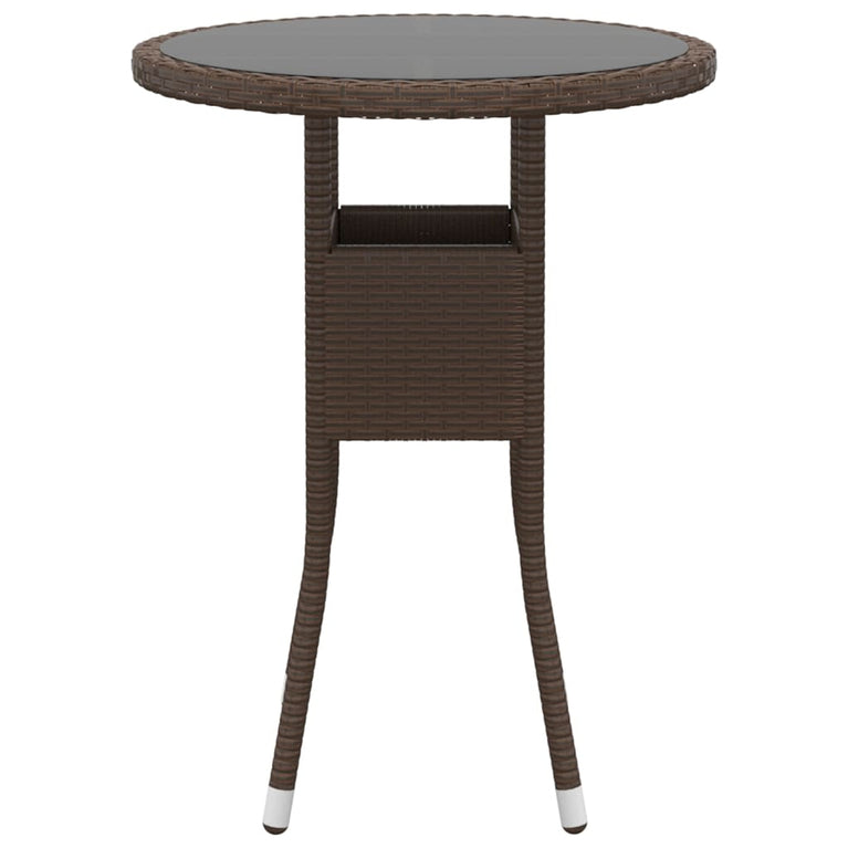 3-delige Bistroset poly rattan en gehard glas bruin