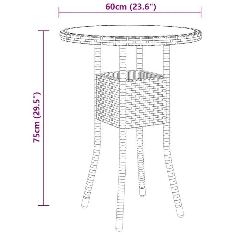 3-delige Bistroset poly rattan en gehard glas bruin