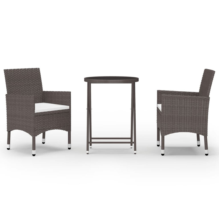 3-delige Bistroset poly rattan en gehard glas bruin