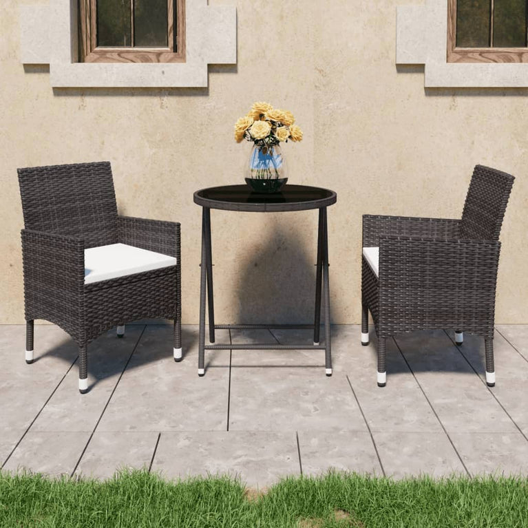 3-delige Bistroset poly rattan en gehard glas bruin