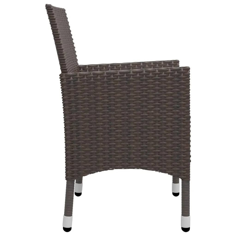3-delige Bistroset poly rattan en gehard glas bruin