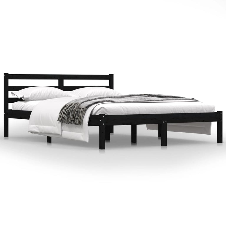Bedframe massief grenenhout zwart 135x190 cm