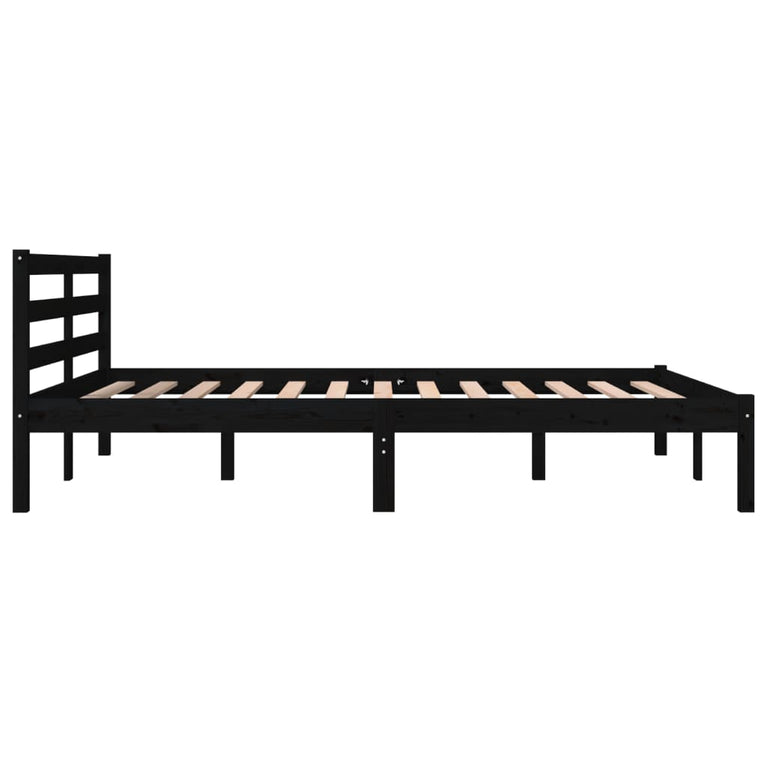 Bedframe massief grenenhout zwart 135x190 cm
