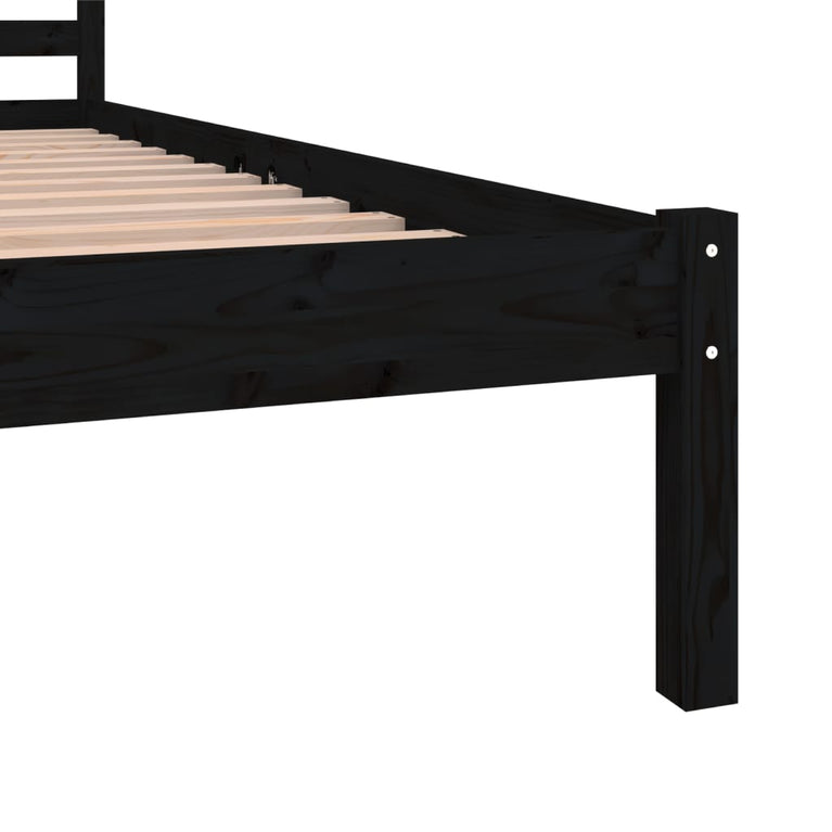 Bedframe massief grenenhout zwart 135x190 cm