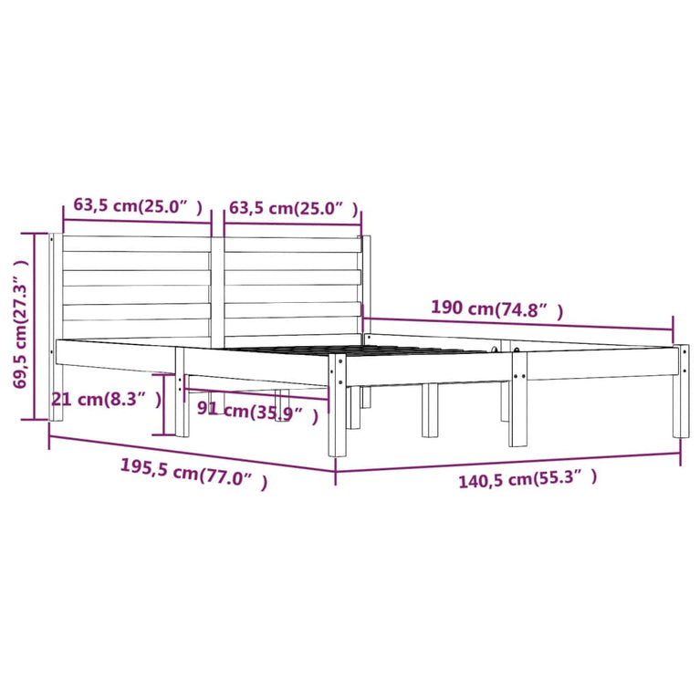 Bedframe massief grenenhout zwart 135x190 cm