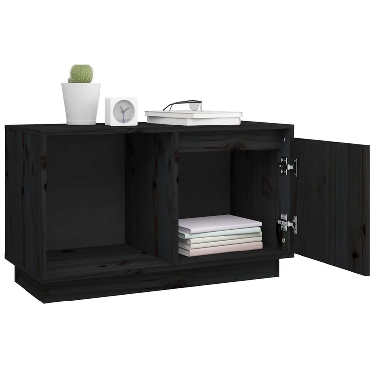 Tv-meubel 74x35x44 cm massief grenenhout zwart