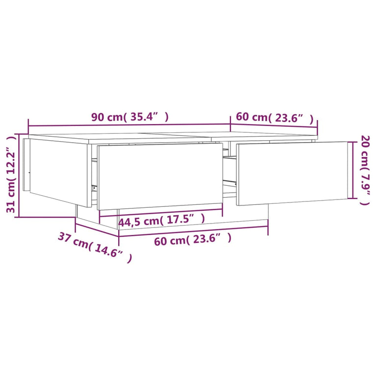 Salontafel 90x60x31 cm bewerkt hout bruin eikenkleur