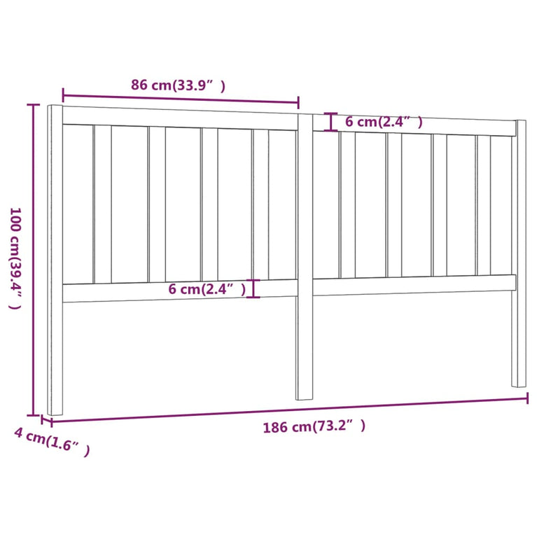 Hoofdbord 186x4x100 cm massief grenenhout
