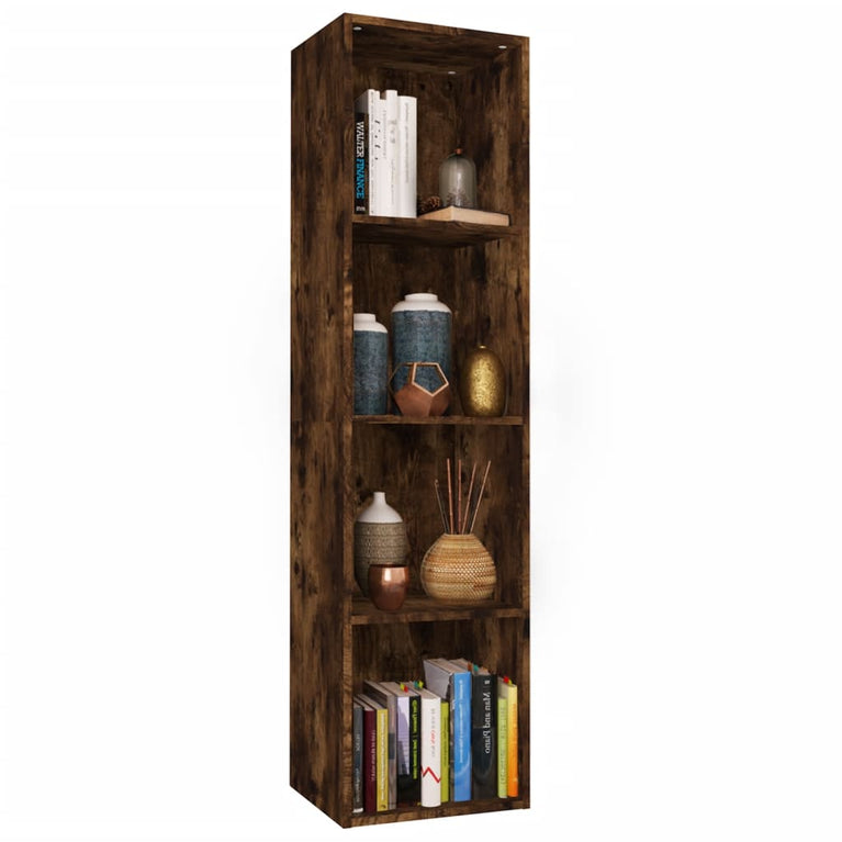 Boekenkast / tv-meubel 36x30x143 cm bewerkt hout gerookt eiken