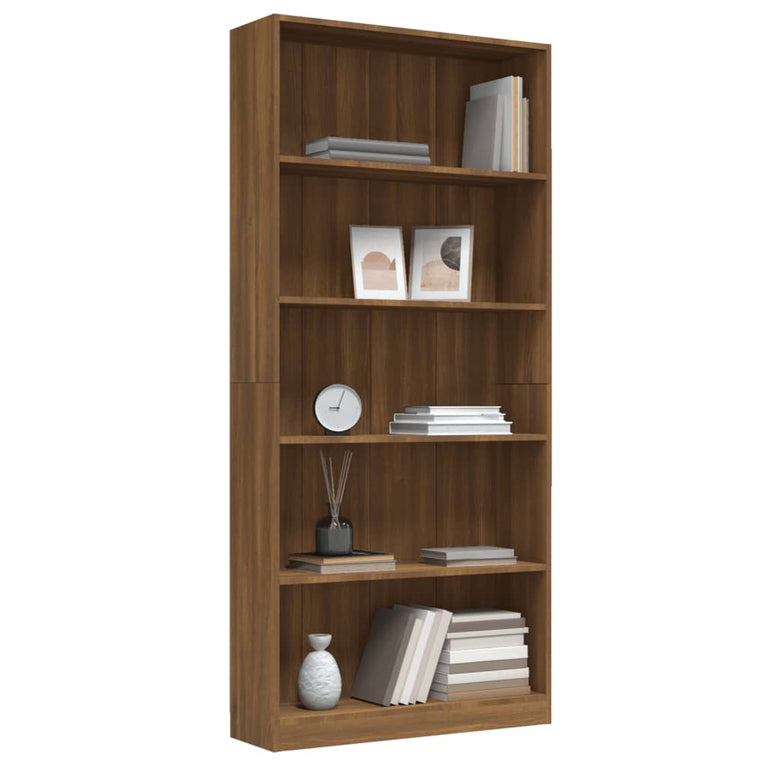 Boekenkast 80x24x175 cm bewerkt hout bruin eikenkleur