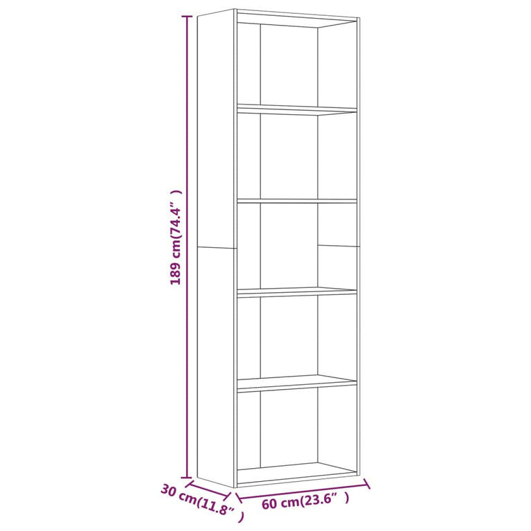 Boekenkast 60x30x189 cm bewerkt hout gerookt eikenkleurig