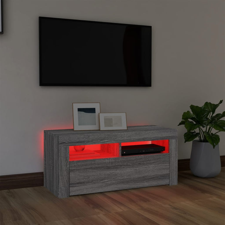 Tv-meubel met LED-verlichting 90x35x40 cm grijs sonoma eiken