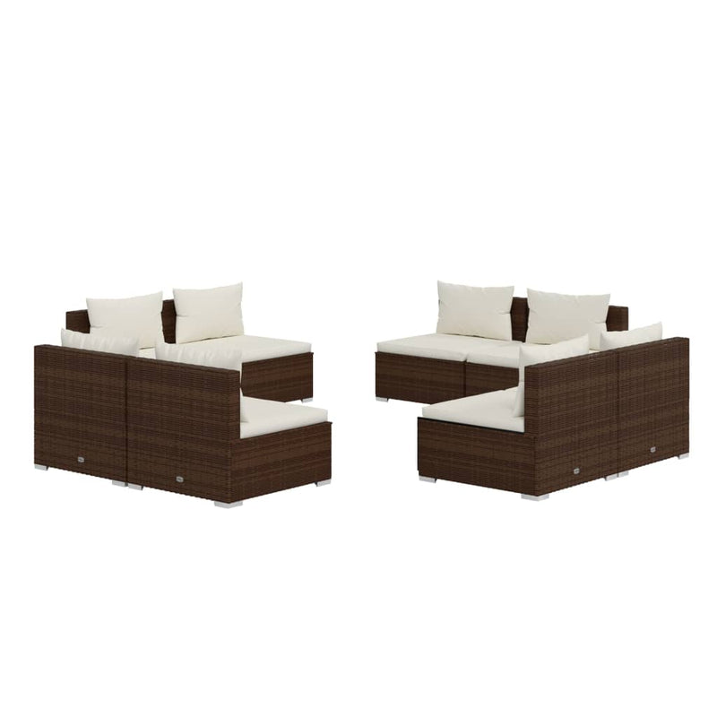 8-delige Loungeset met kussens poly rattan bruin