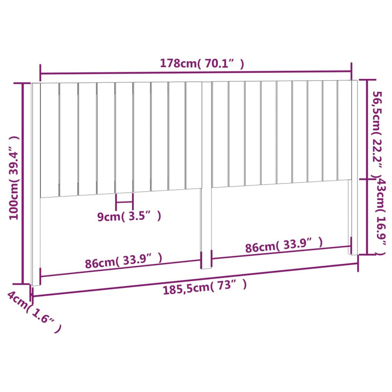 Hoofdbord 185,5x4x100 cm massief grenenhout