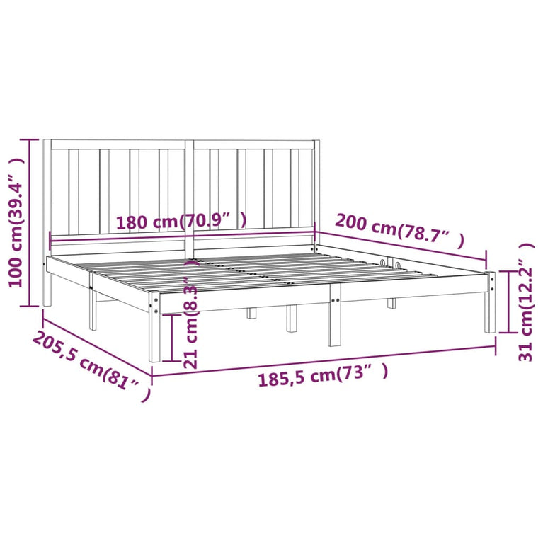 Bedframe massief grenenhout wit 180x200 cm