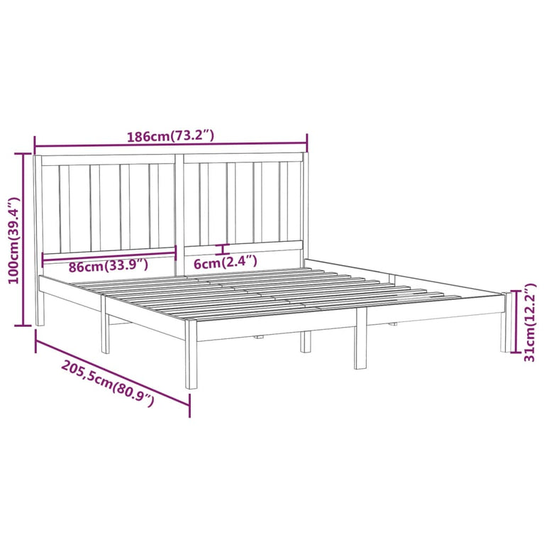 Bedframe massief hout wit 180x200 cm