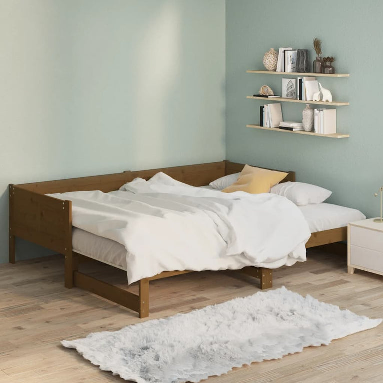 Slaapbank uitschuifbaar grenenhout honingbruin 2x(80x200) cm