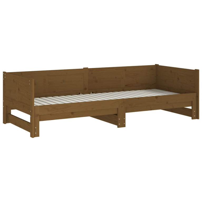 Slaapbank uitschuifbaar grenenhout honingbruin 2x(80x200) cm